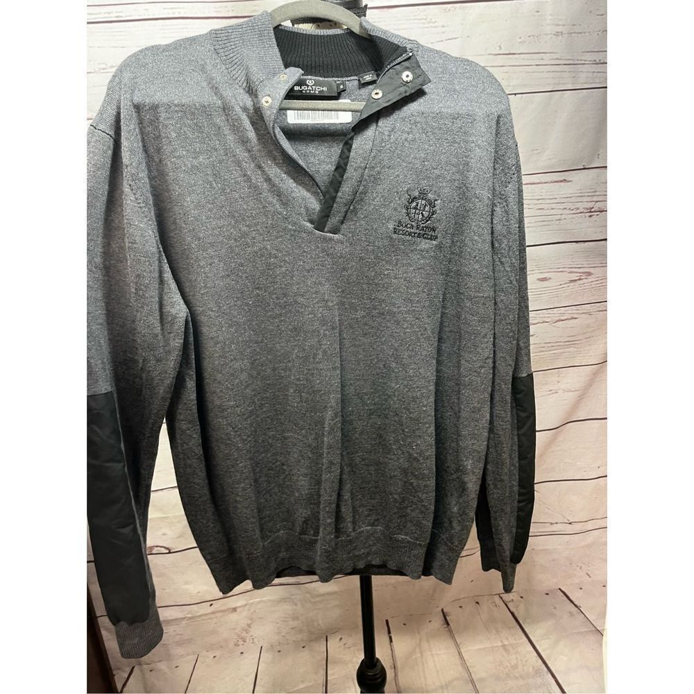 Bugatchi Uomo Gray Merino Wool Quarter Zip Sweater BOCA RATON RESORT CLUB XL